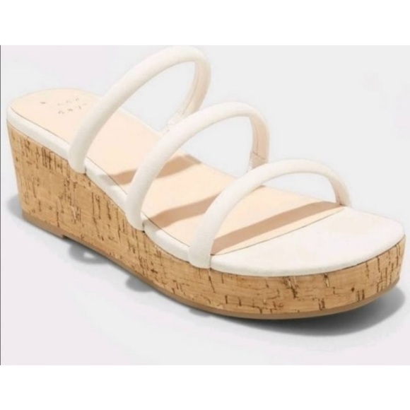 a new day Shoes - a new day Cream Arrie Strap Open Toe Wedged Platform Slide On Shoes Sandals NWT